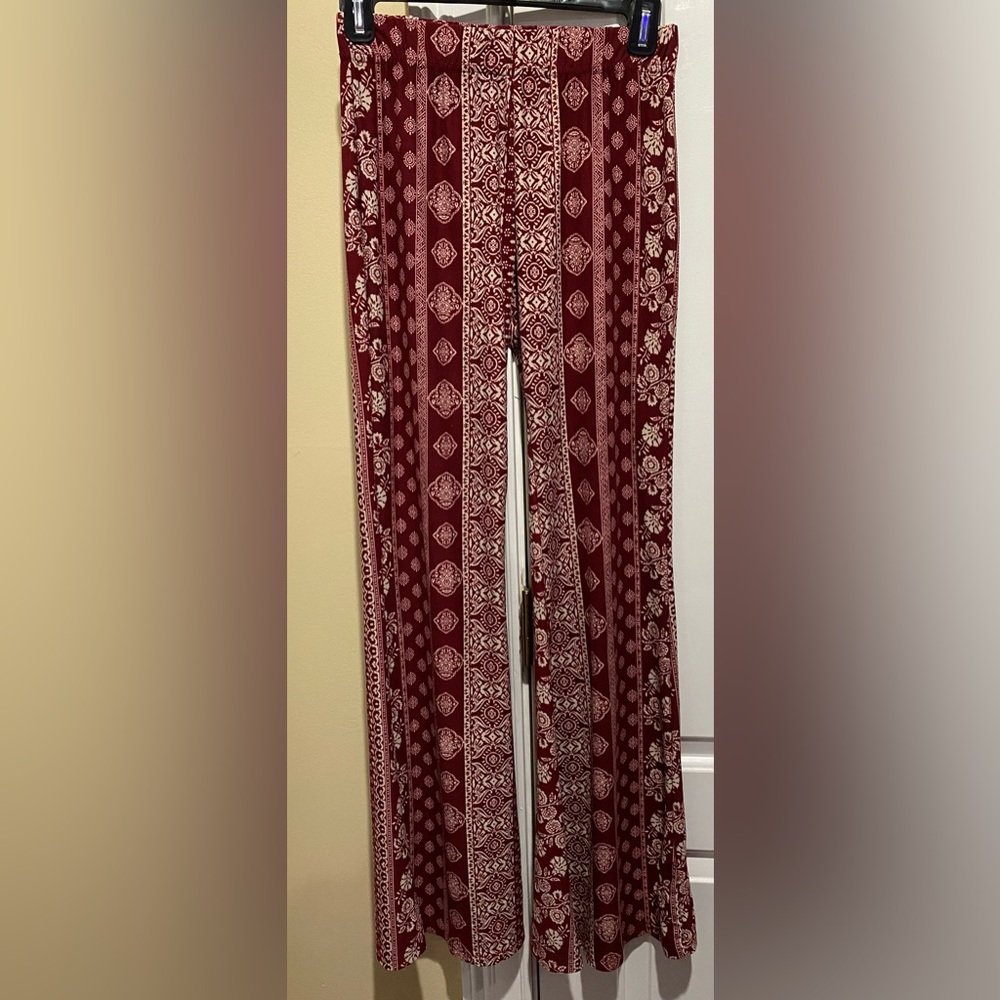Burgandy & Cream flair pants- Medium